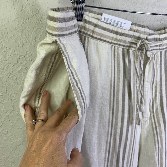H&M‎ Beige Striped Regular Fit Linen Blend Trouser Pants - NWT - Picture 4 of 14